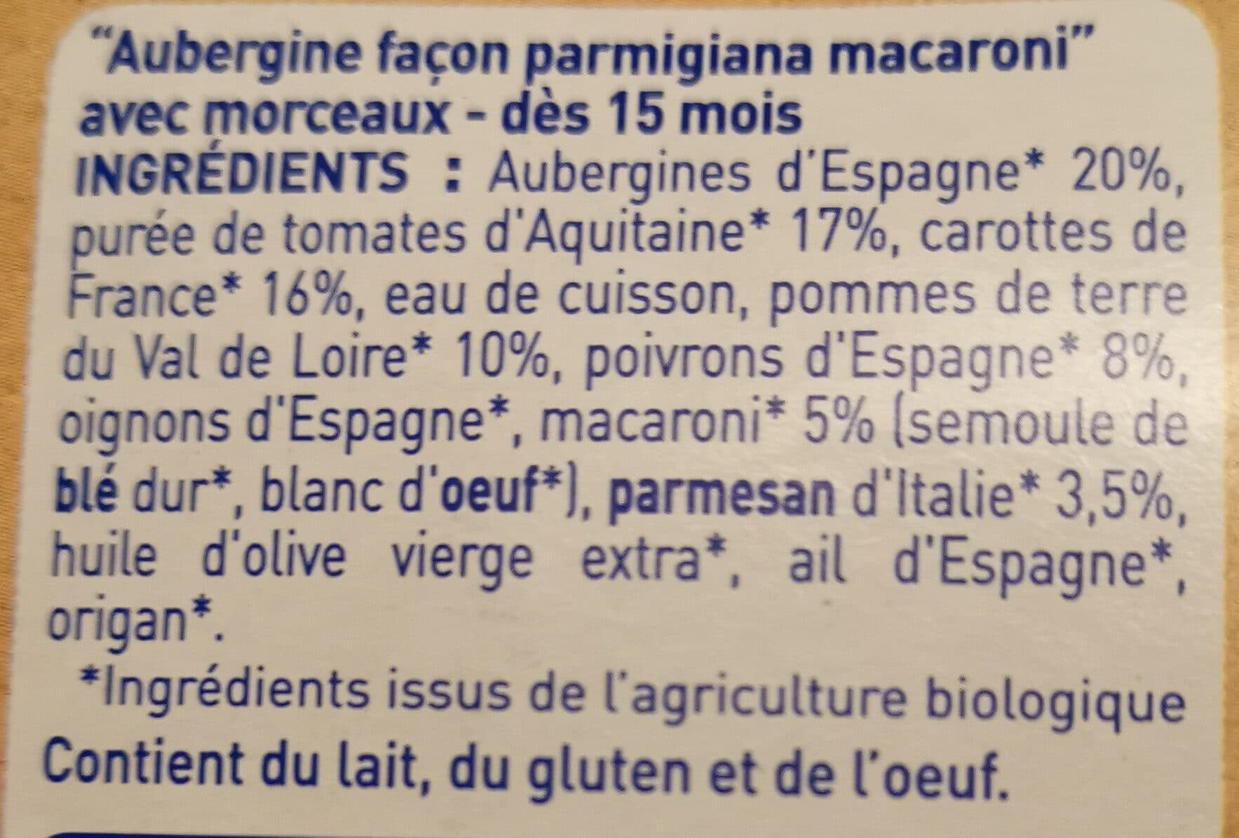 Babybio aubergine façon Parmigiana, Macaroni packshot
