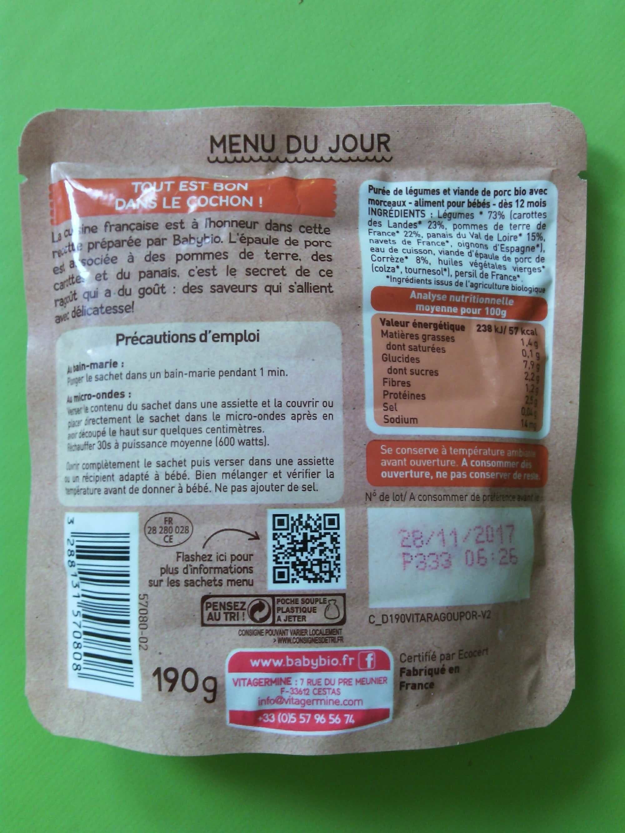 Babybio Poche Ragout Legume-porc packshot