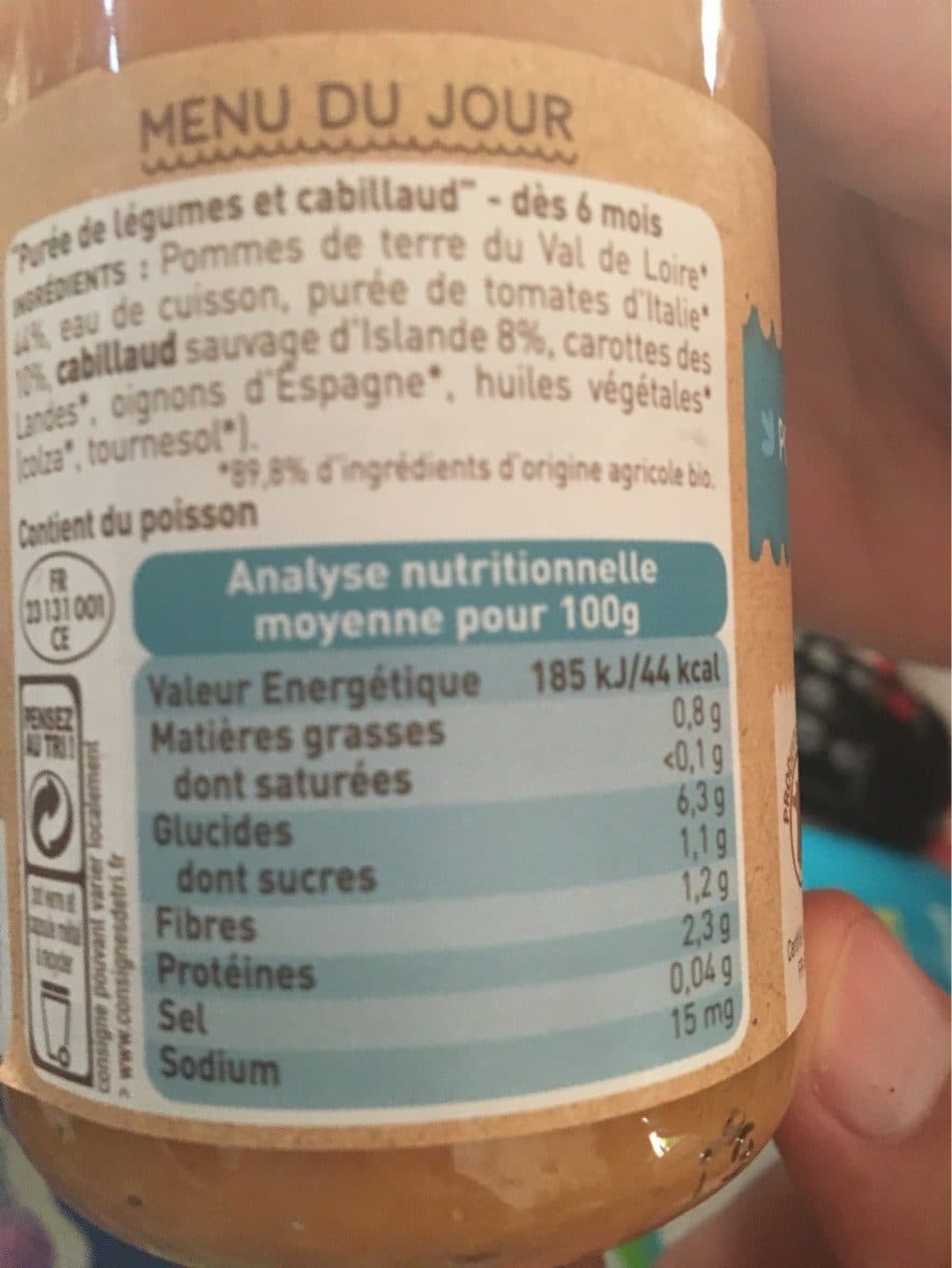 Babybio Purée pommes de terre tomate et cabillaud packshot
