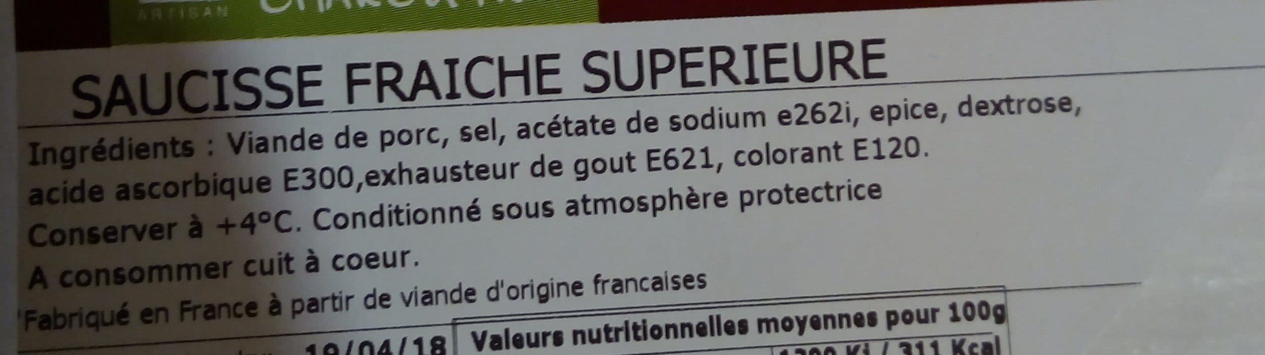 Open Food Facts Saucisse fraîche supérieure packshot