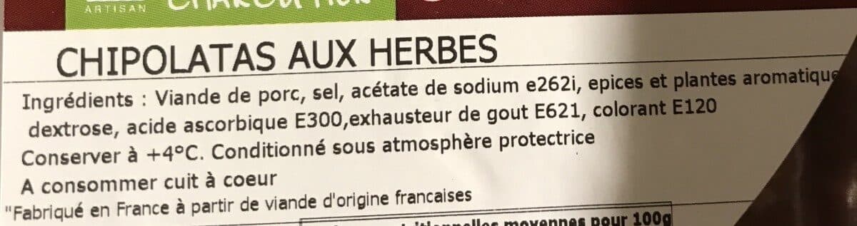 Open Food Facts Chipolatas aux herbes packshot