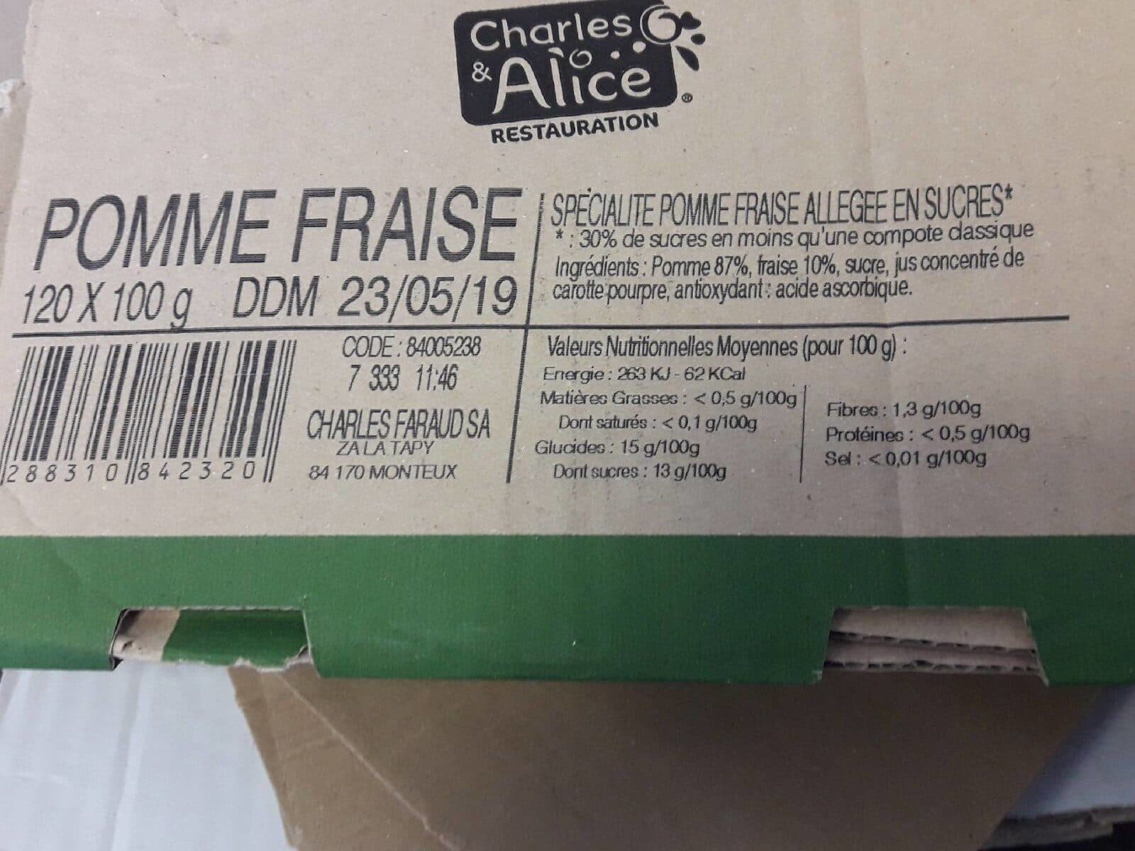 Charles & Alice Compote De Pommes Et Fraises Allégée En Sucre packshot
