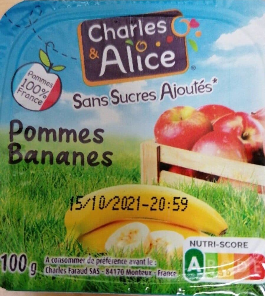 Charles & Alice Purée De Pommes Et Bananes Sans Sucre Ajouté packshot