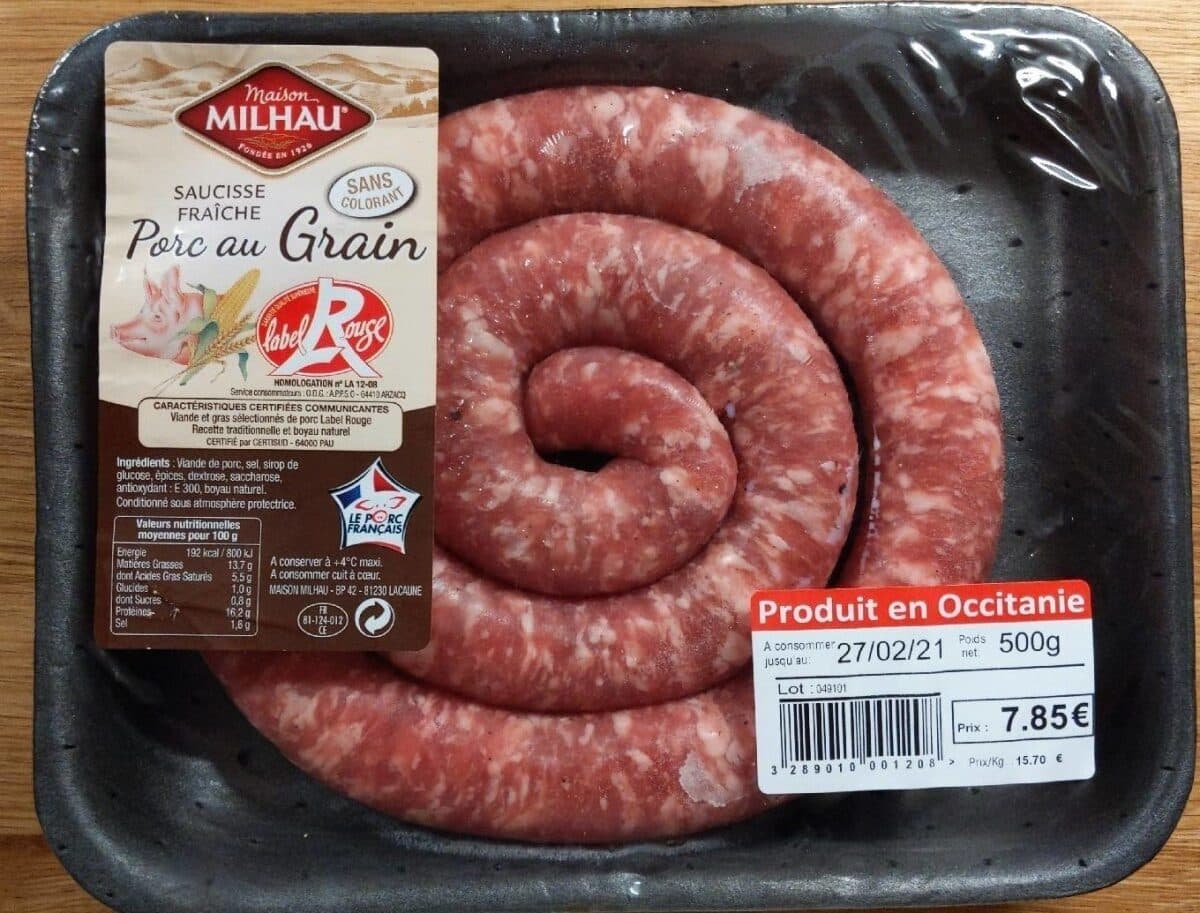 Maison du Café Saucisse fraiche pur porc Label Rouge MAISON MILHAU packshot