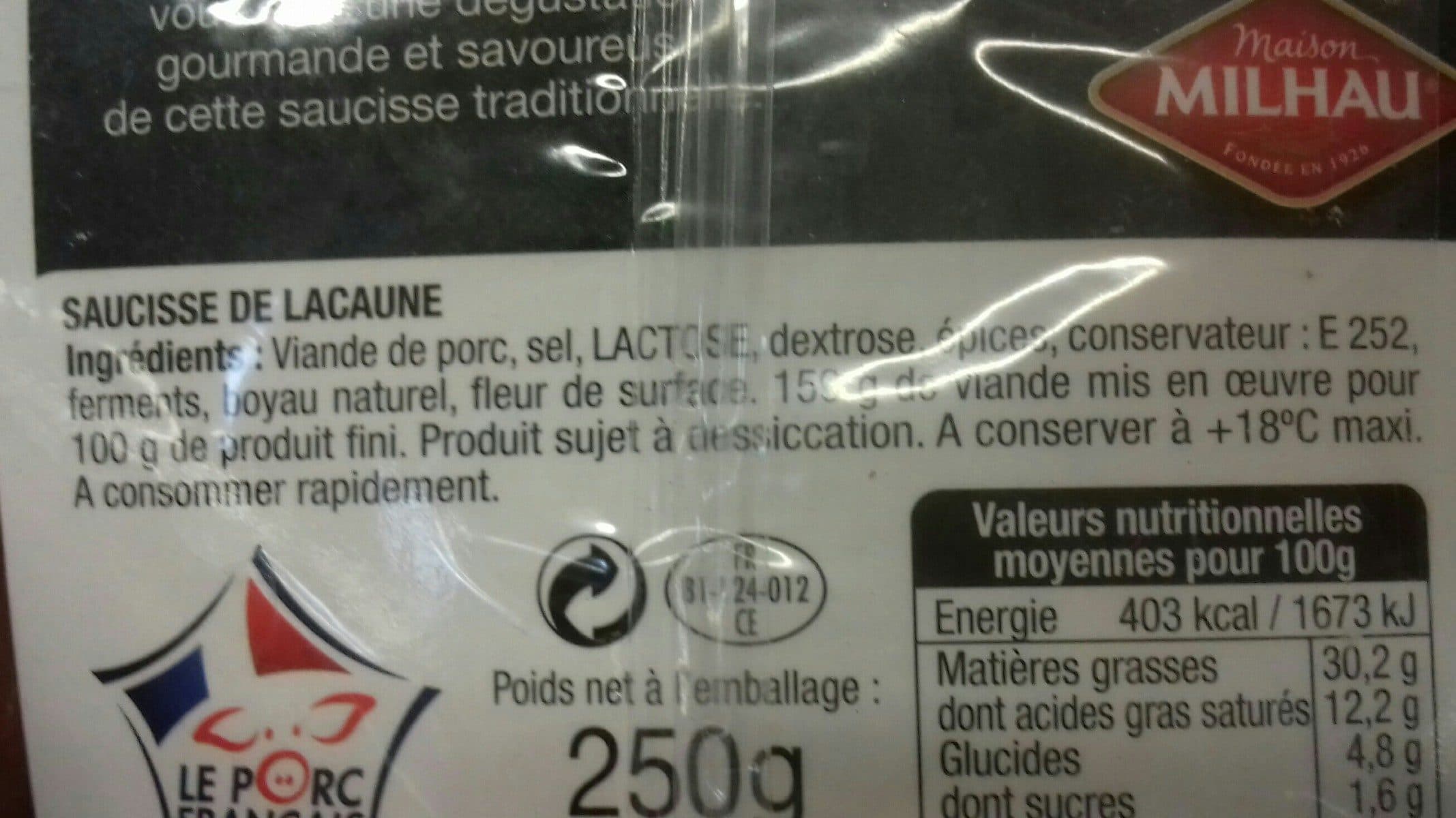 Maison Milhau Saucisse de lacaune packshot