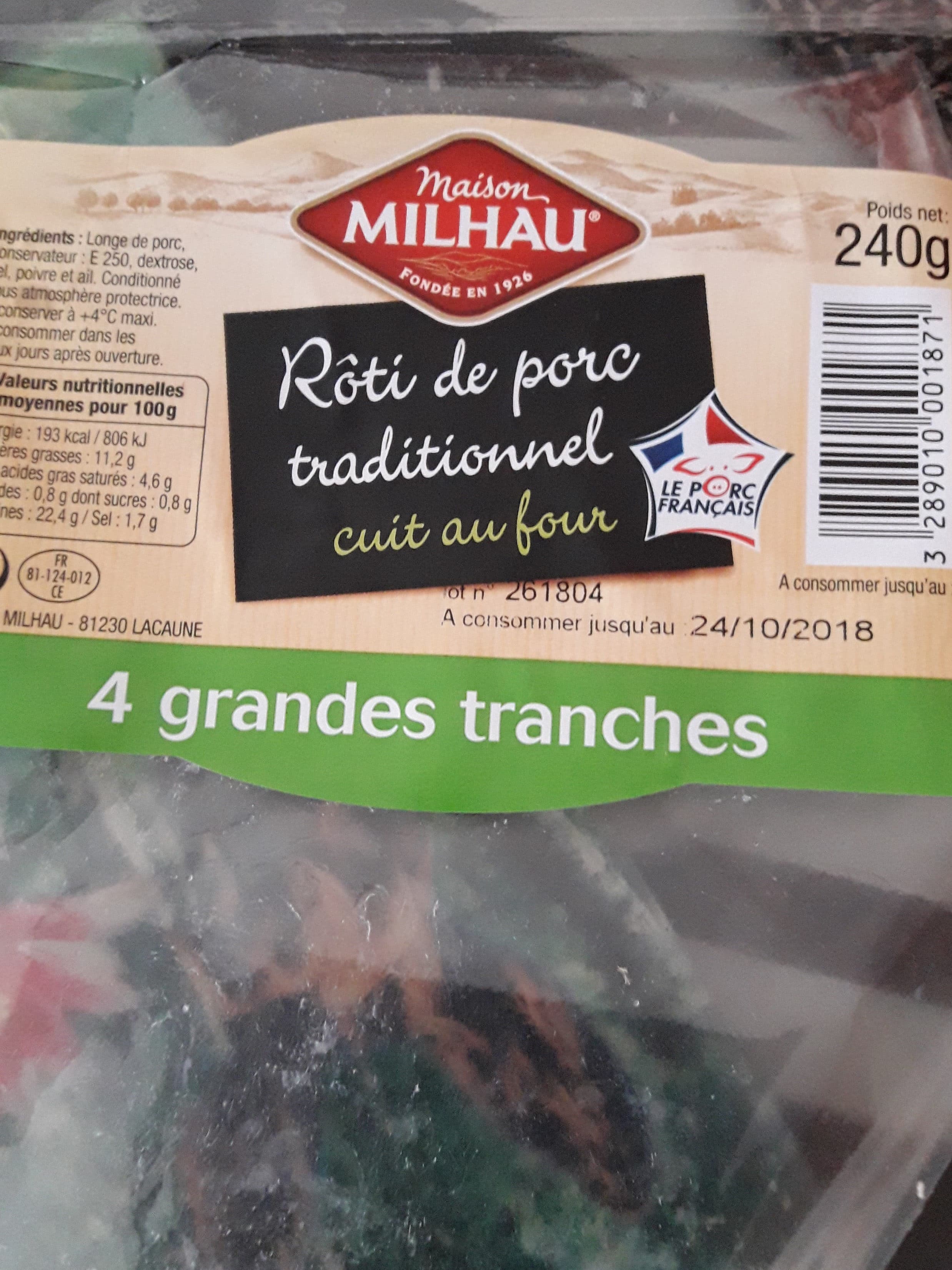 Maison Milhau Maison Milhau, Roti cuit au four, pur porc, les 4 tranches packshot