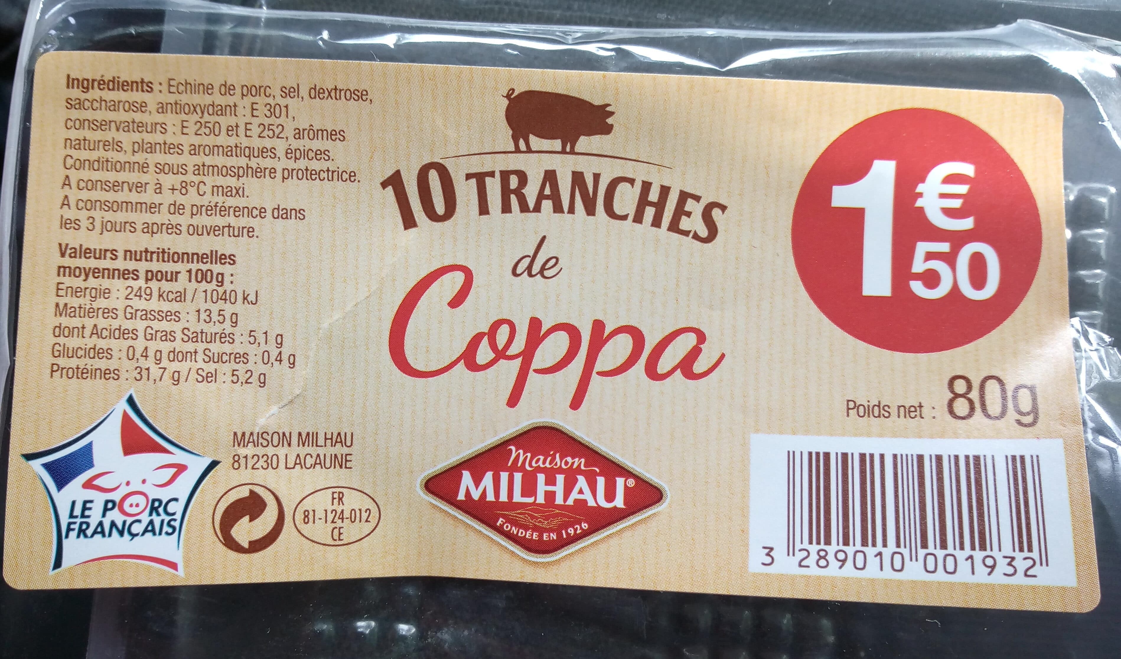 maison Milhau Tranches de Coppa packshot