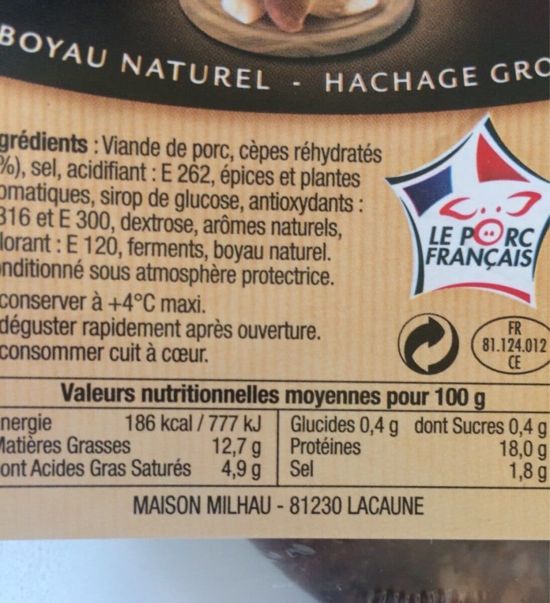 Maison Milhau Saucidse fraiche aux Cèpes packshot