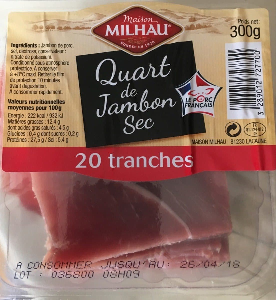 Maison Milhau Quart de Jambon Sec packshot