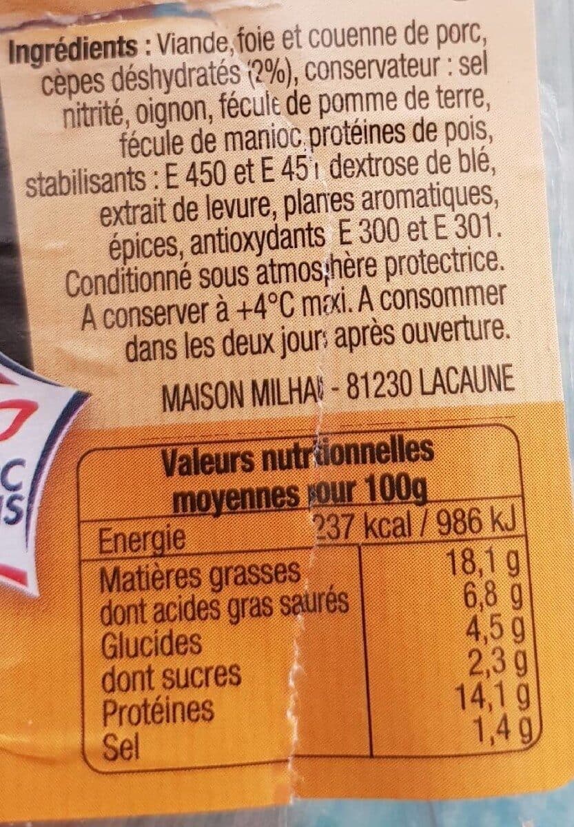 Open Food Facts Pâté Aux Cèpes, Pur Porc, Le Paquet De 200g packshot