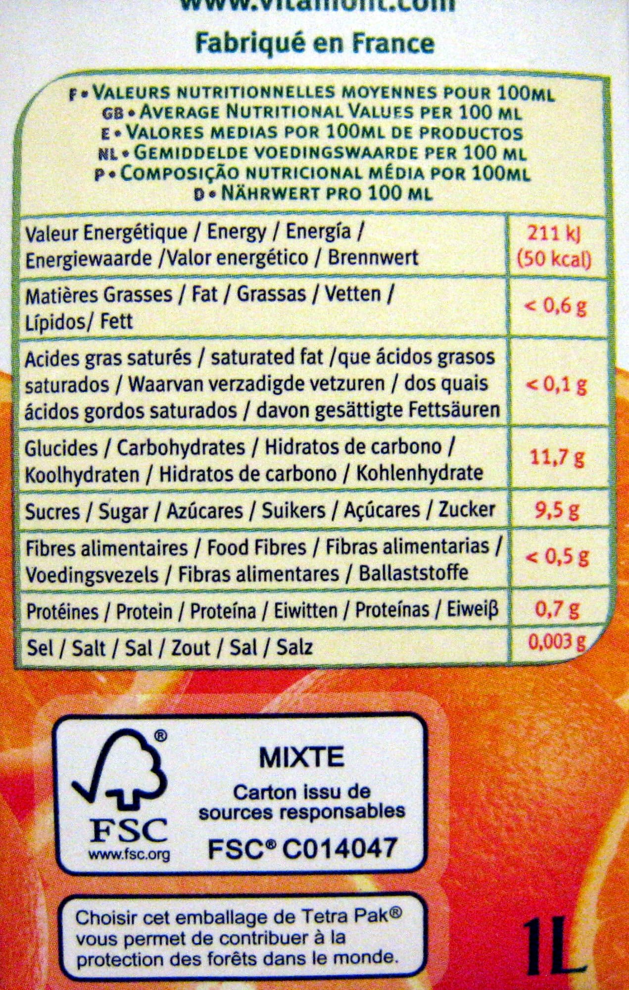 Vitamont Pur jus d'orange bio packshot