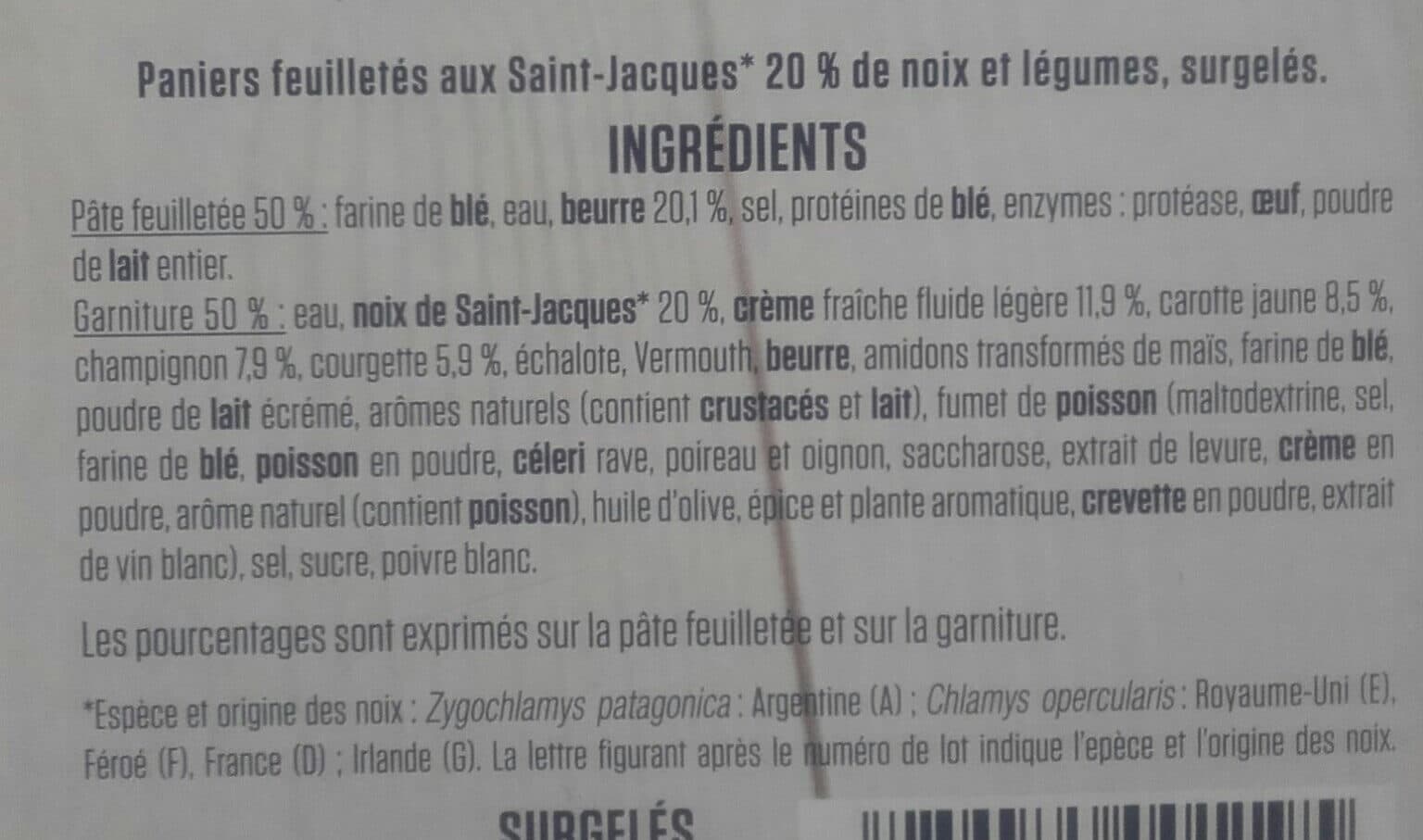 La compagnie artique Panier feuilleté aux Saint-Jacques 20 % de noix et de légumes, surgelés packshot