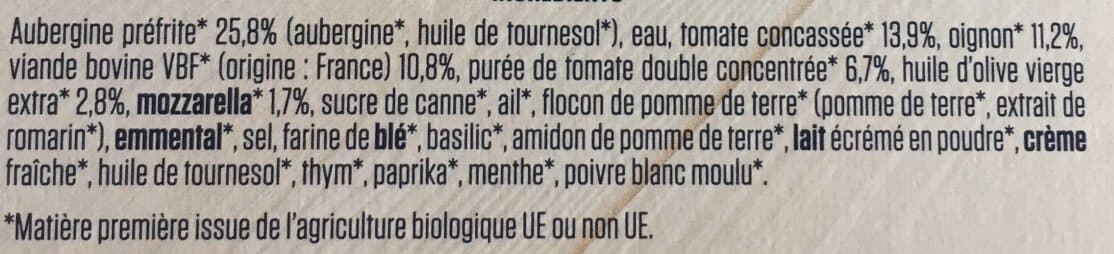La compagnie artique Gratin d'aubergines, à la tomate, à l'oignon et à la viande bovine, surgelé, issu de l'agriculture biologique packshot