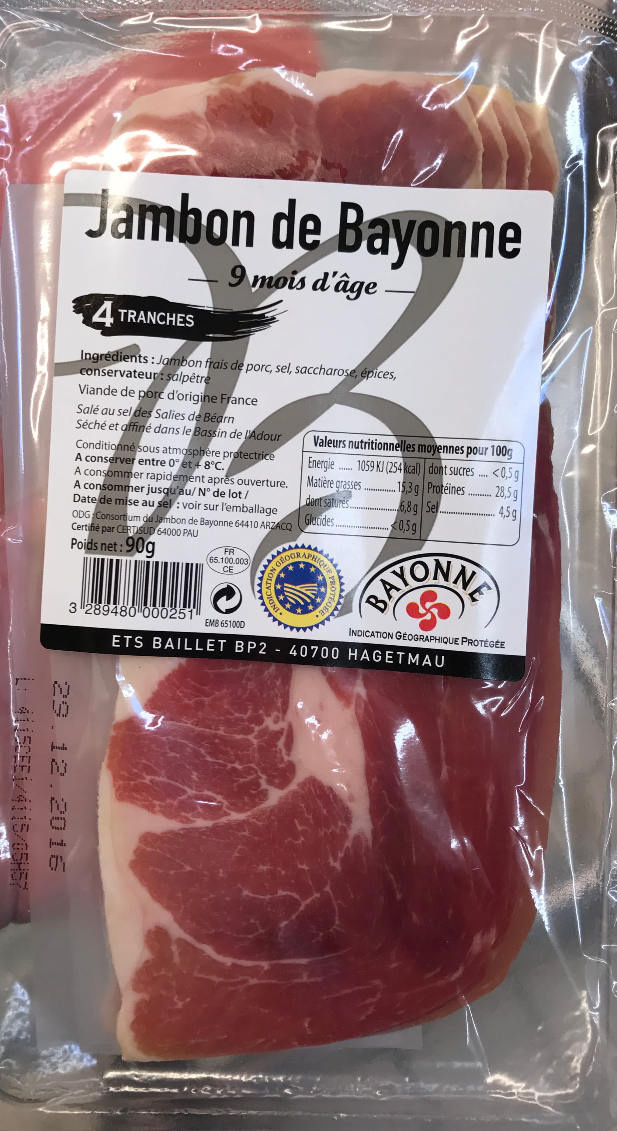 Ets Baillet Jambon de Bayonne packshot