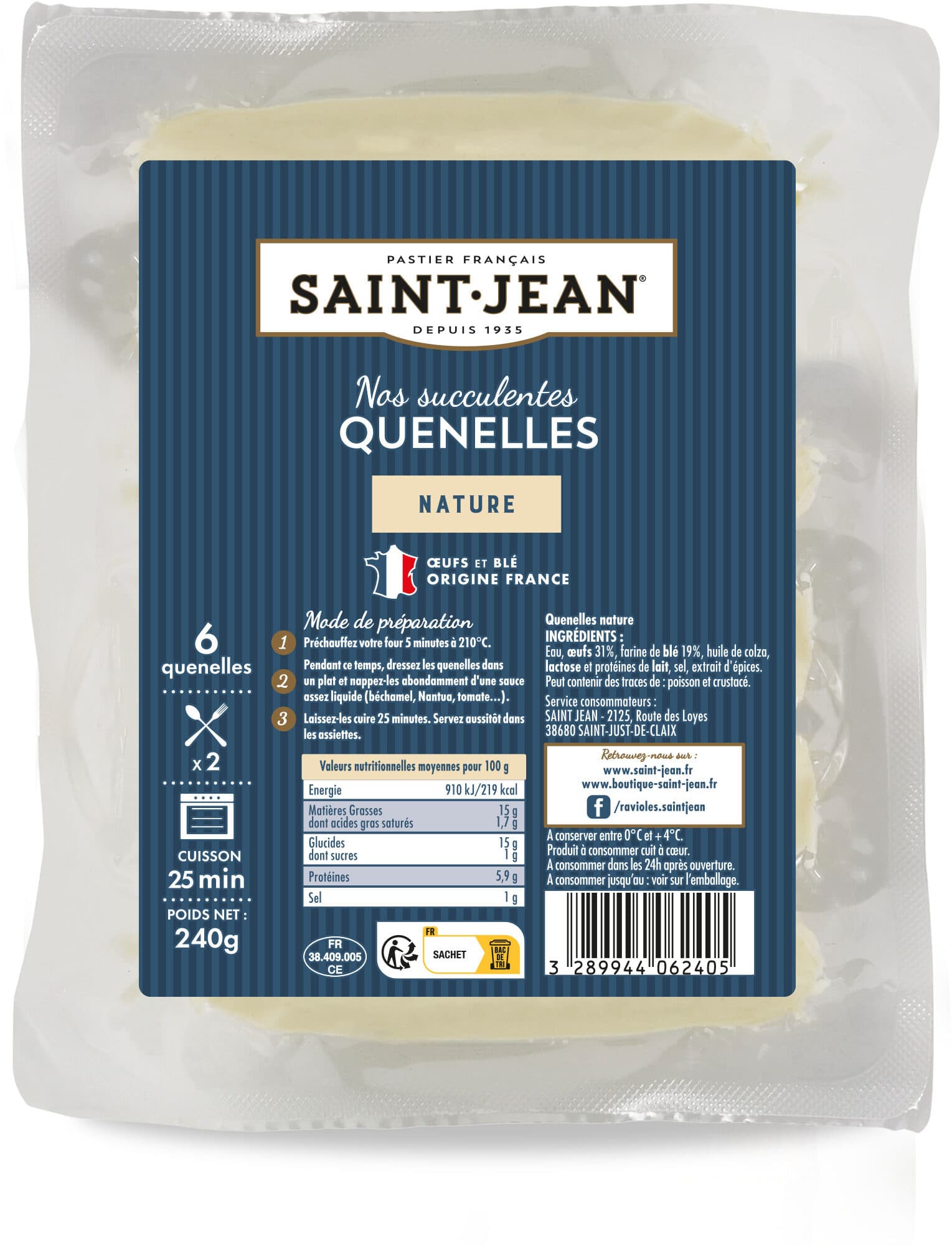 Saint jean Quenelles Nature 6 quenelles packshot