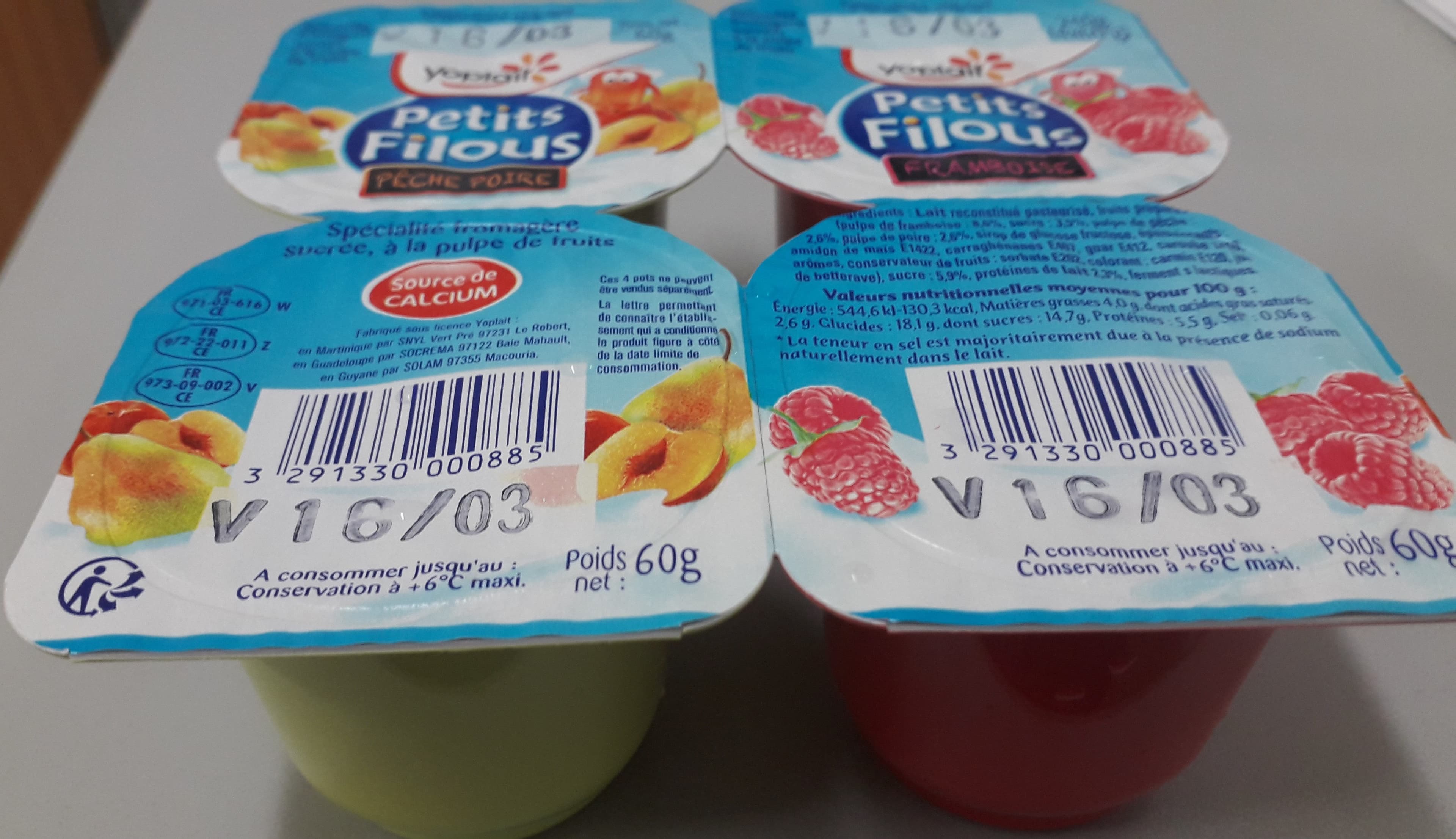 yoplait Petits Filous framboise pêche poire packshot