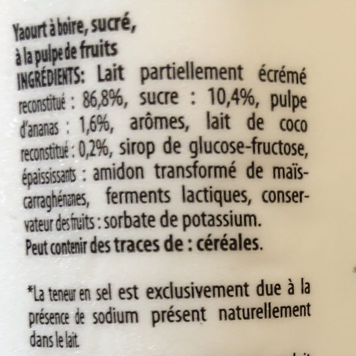 Leader Price Yaourt à boire pulpe ananas coco packshot