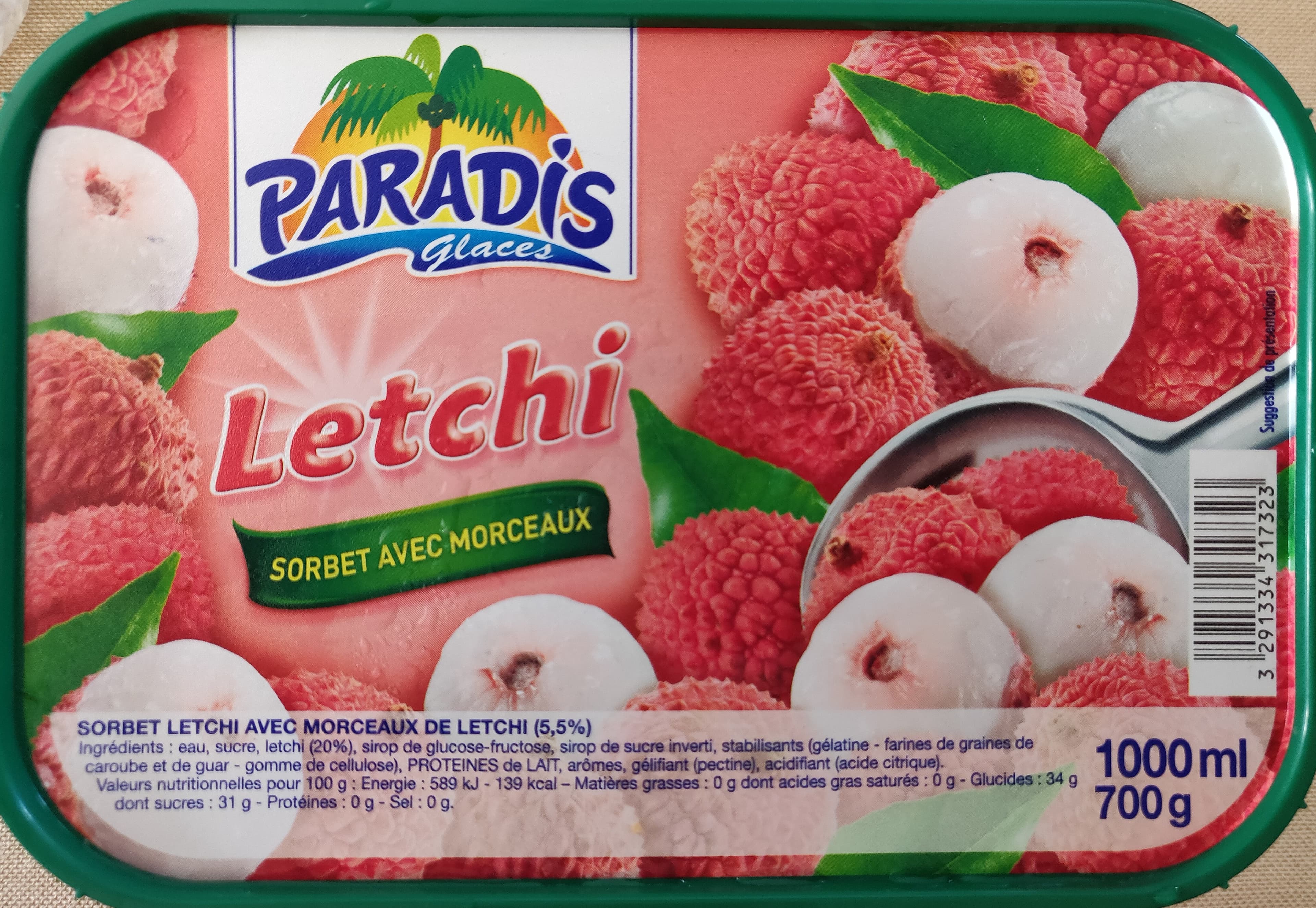Paradis Sorbet letchi avec morceaux packshot