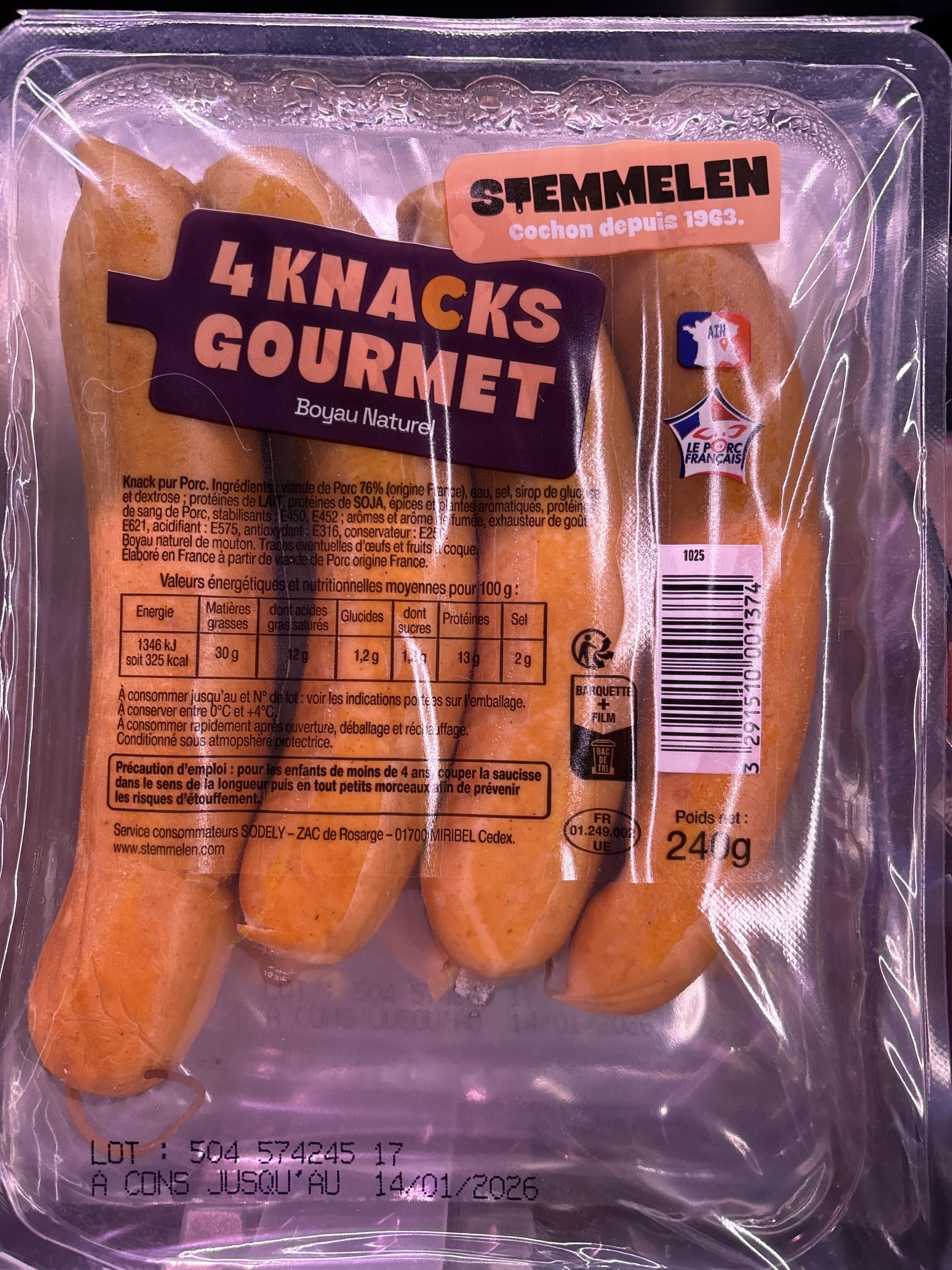 Stemmelen Stemmelen, Knacks boyau naturel , la barquette de 4 240 gr packshot
