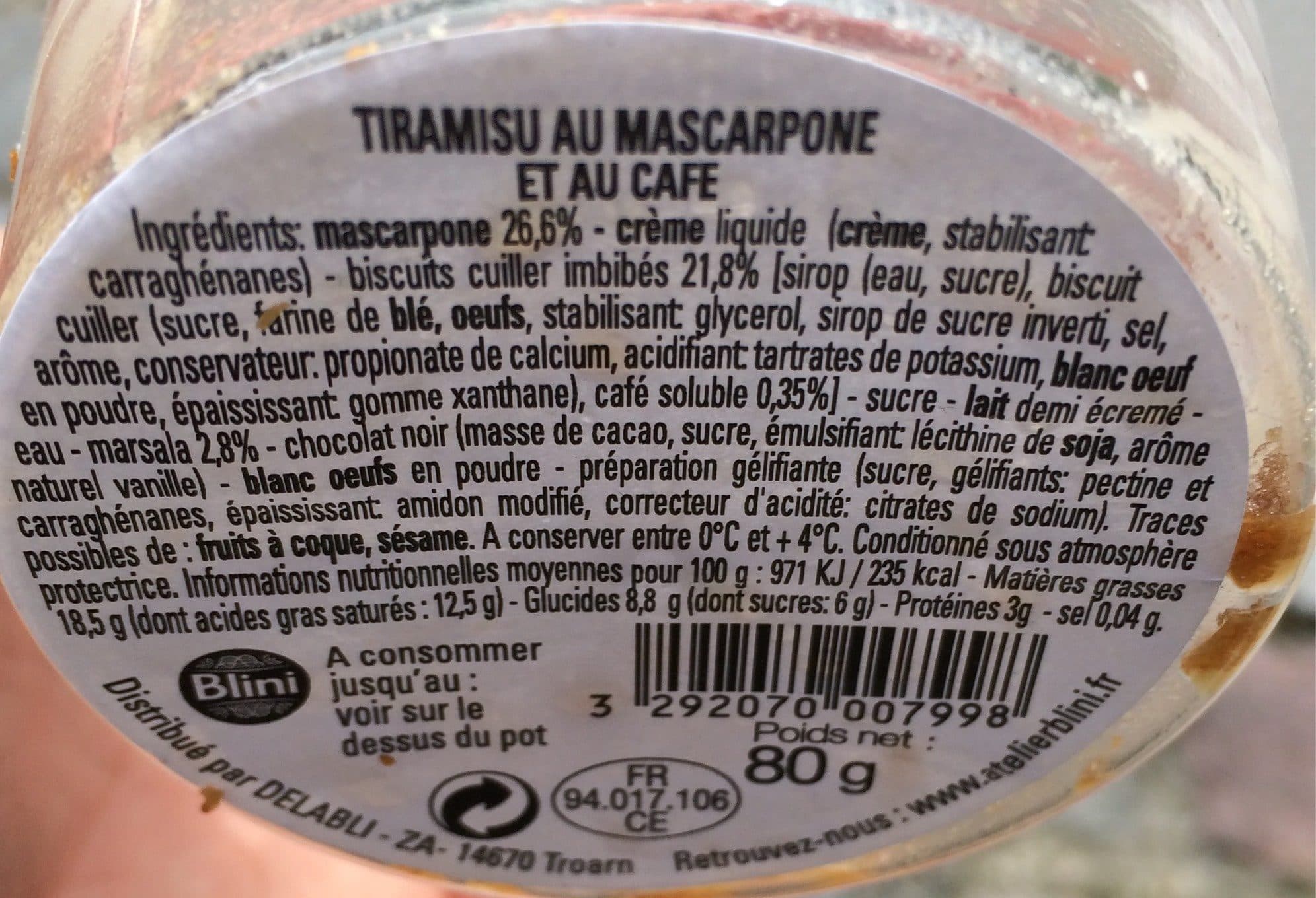 Atelier Blini Tiramisu au mascarpone et au café packshot