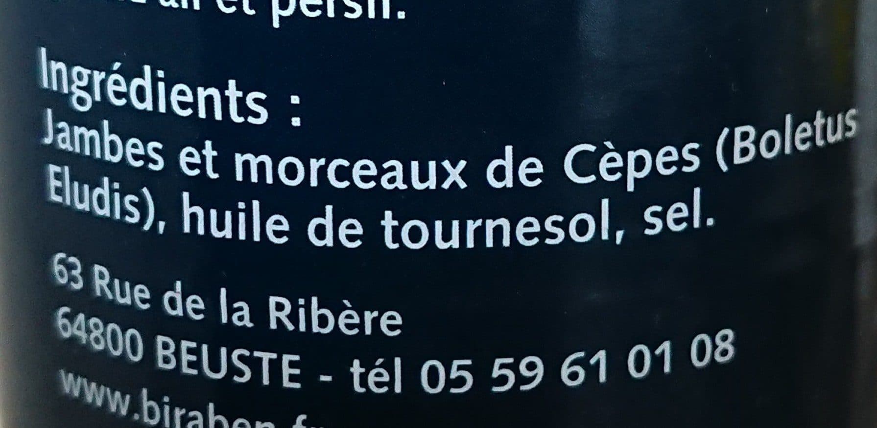 Biraben Cèpes jambes et morceaux cuisinés à l'huile packshot