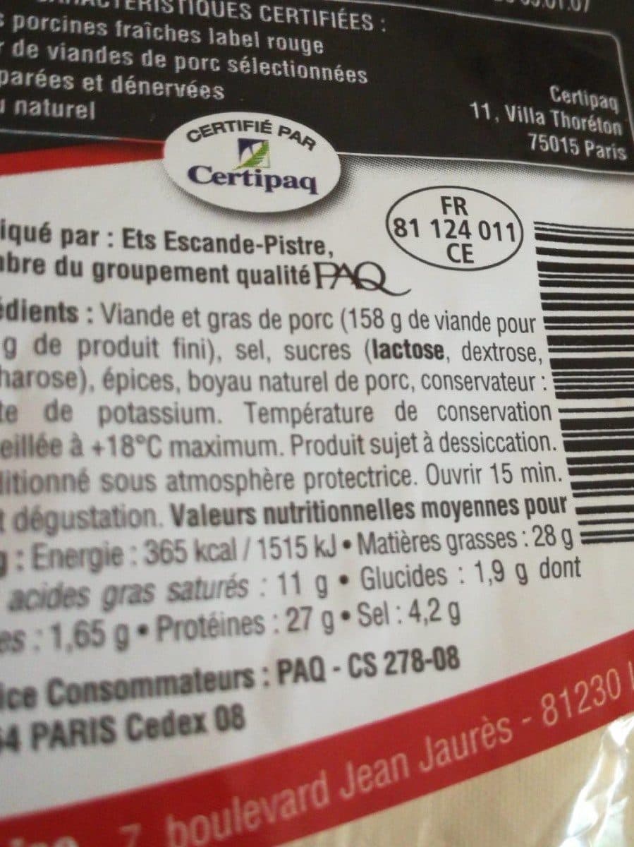 Open Food Facts Saucisse sèche packshot