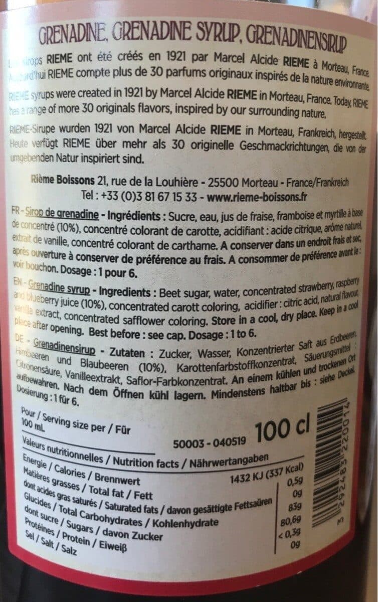 Rieme boissons Sirop Grenadine packshot