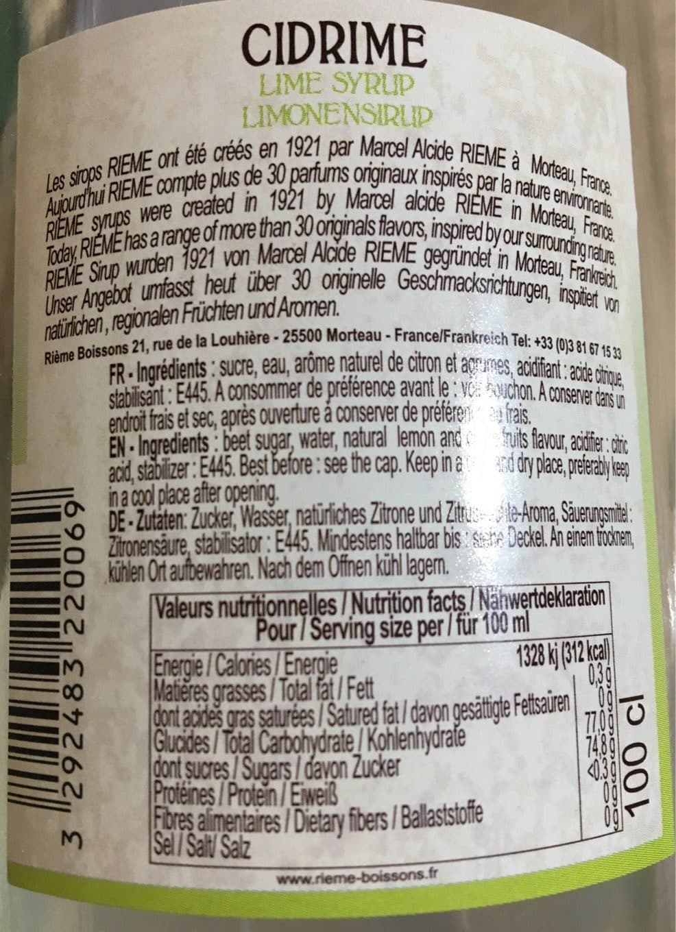 Rieme boissons Sirop de Cidrine Rieme packshot