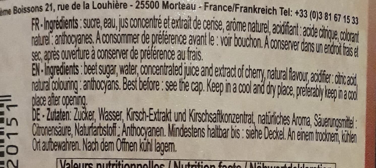 Selecta Sirop Rieme de cerise artisanal packshot