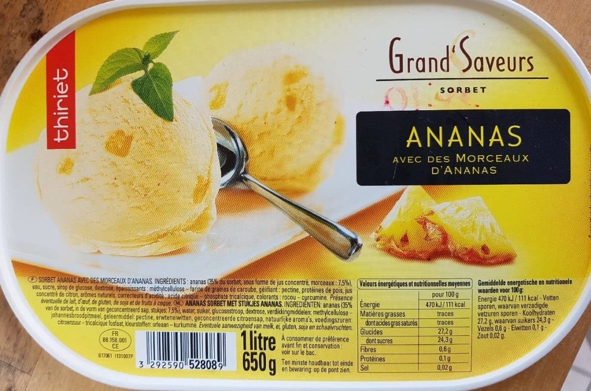 Thiriet Grand'Saveurs sorbet ananas avec morceaux packshot