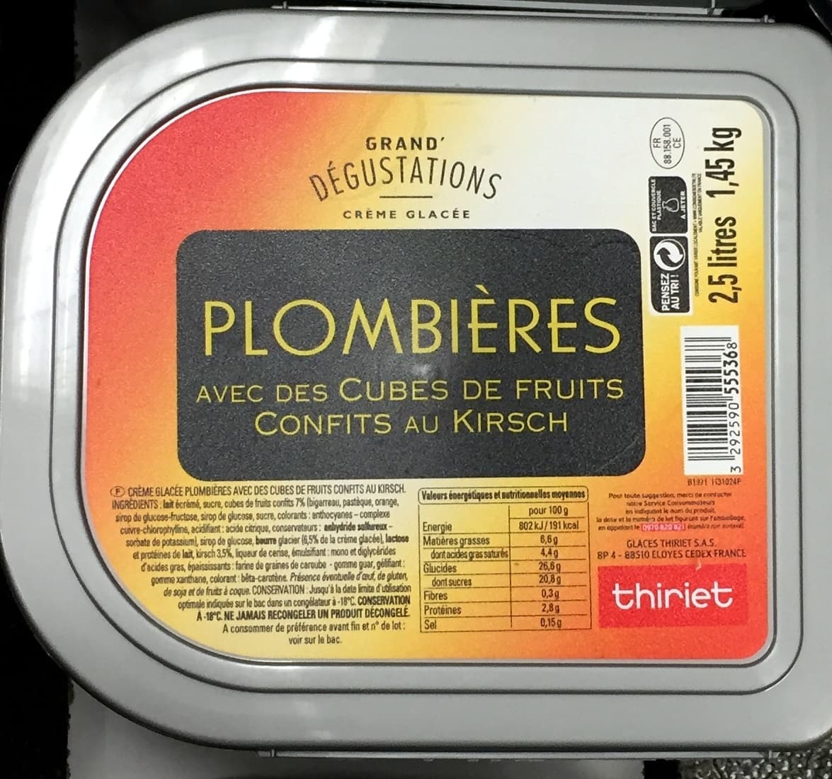 Thiriet plombières avec des cubes de fruits confits au kirsch packshot