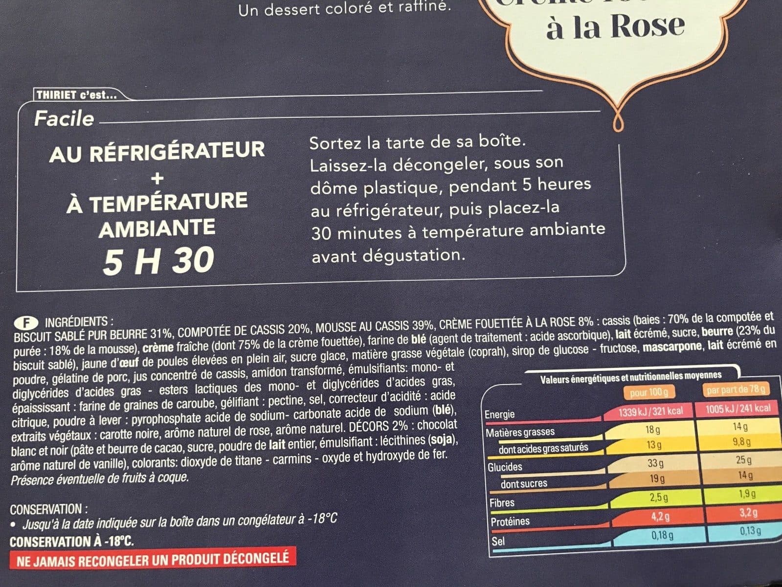 Thiriet Dessert pâtissier pur cassis, crème fouettée à la rose packshot