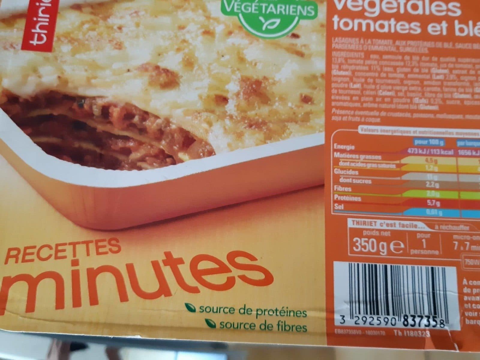 Thiriet Lasagnes Végétales Tomates et Blé packshot