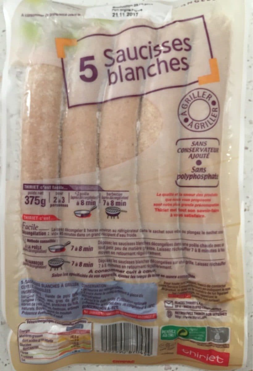 Thiriet 5 saucisses blanches packshot