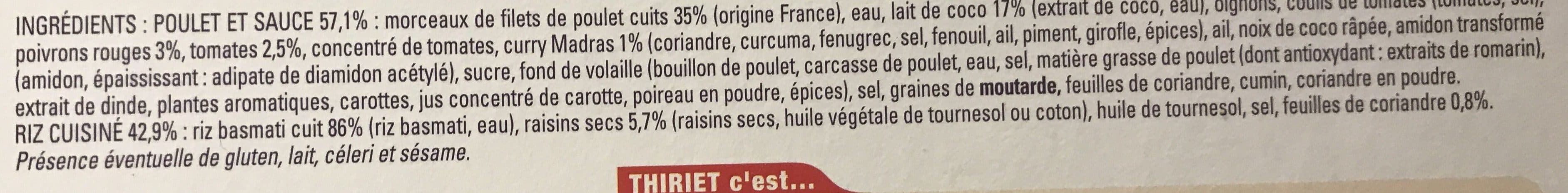 Thiriet Poulet au curry Madras et riz basmati aux raisins packshot