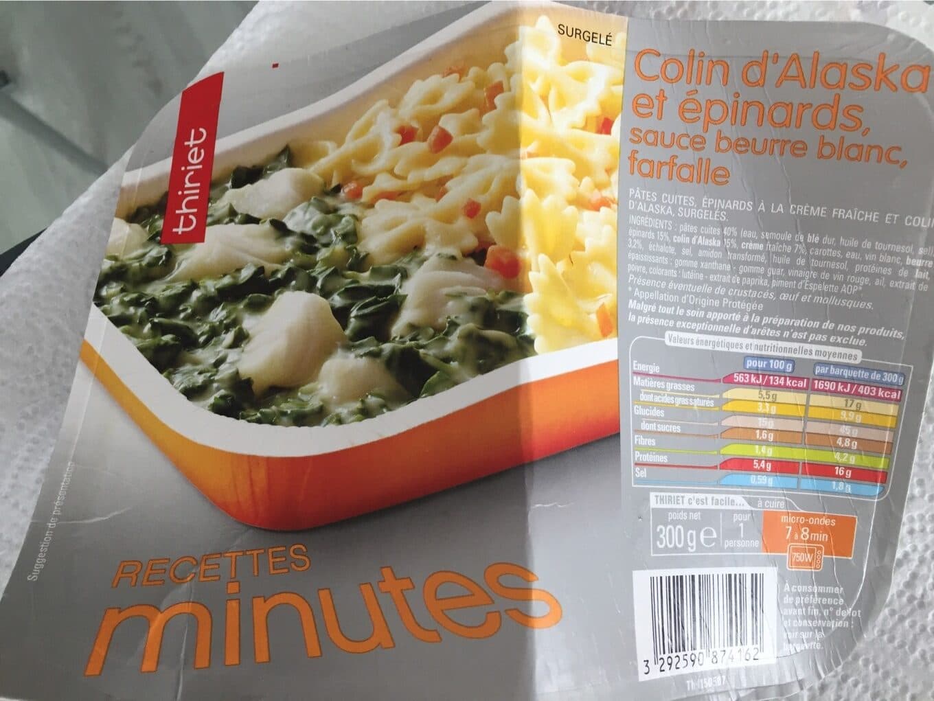Thiriet Colin d'alaska et epinards farfalles packshot