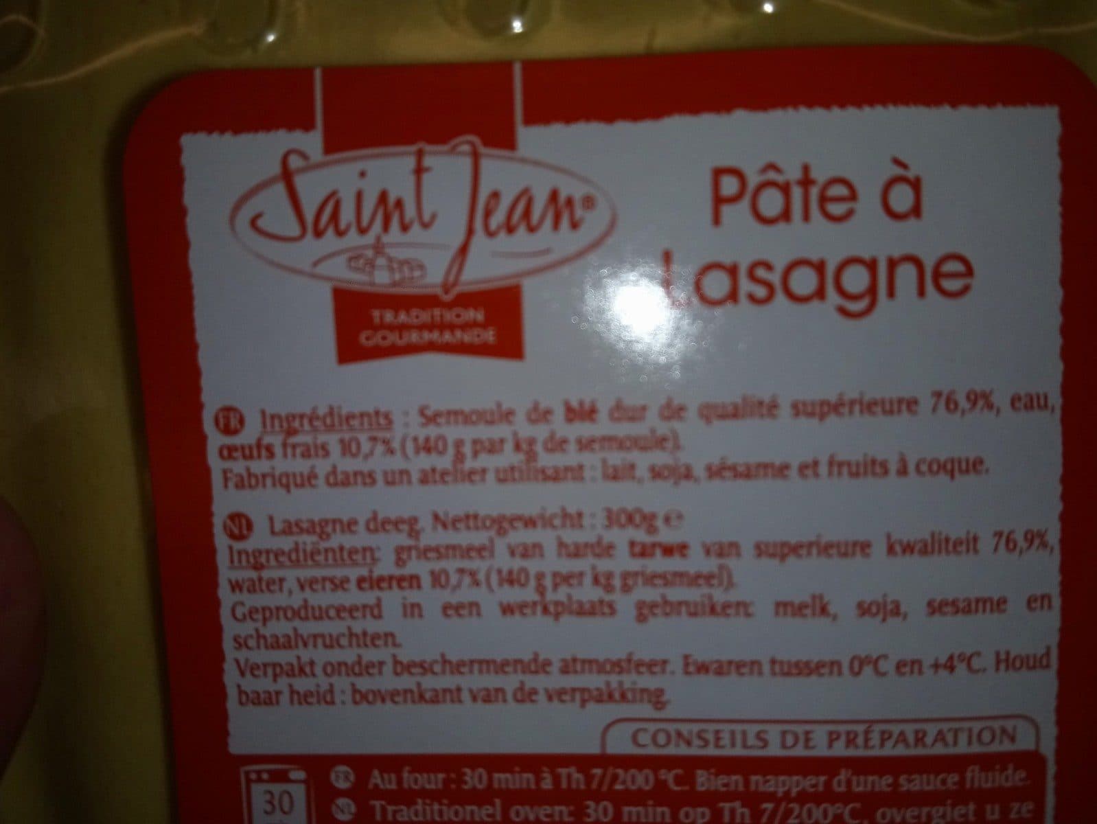 Saint jean Pâte à lasagne packshot