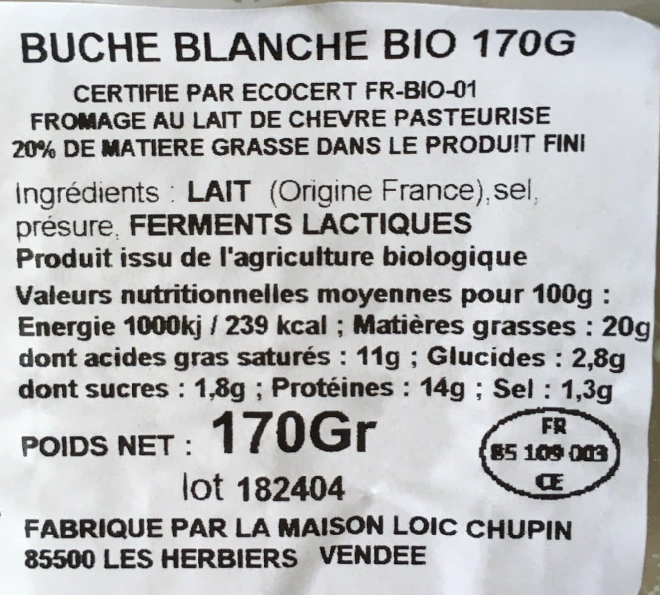 Open Food Facts Buche blanche bio 170g packshot