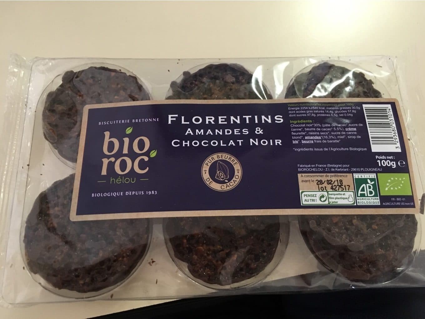 BIO ROC'HÉLOU Florentins amandes & chocolat noir packshot