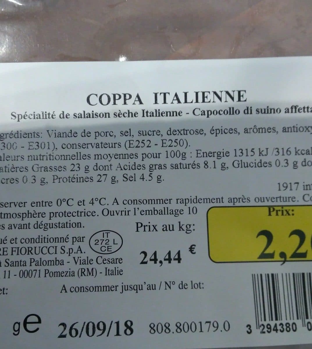 Cesare Fiorucci S.p.A. Coppa italienne, chiffonnade, la barquette de packshot