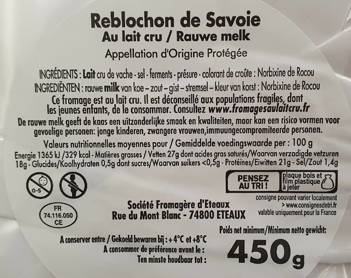 Open Food Facts Reblochon De Savoie Au Lait Cru, 500 Grammes, Marque Pochat packshot
