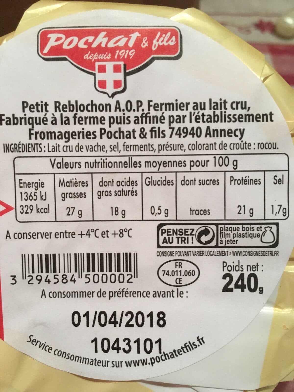 Pochat fils Reblochon de Savoie Fermier AOC (27% de MG) packshot