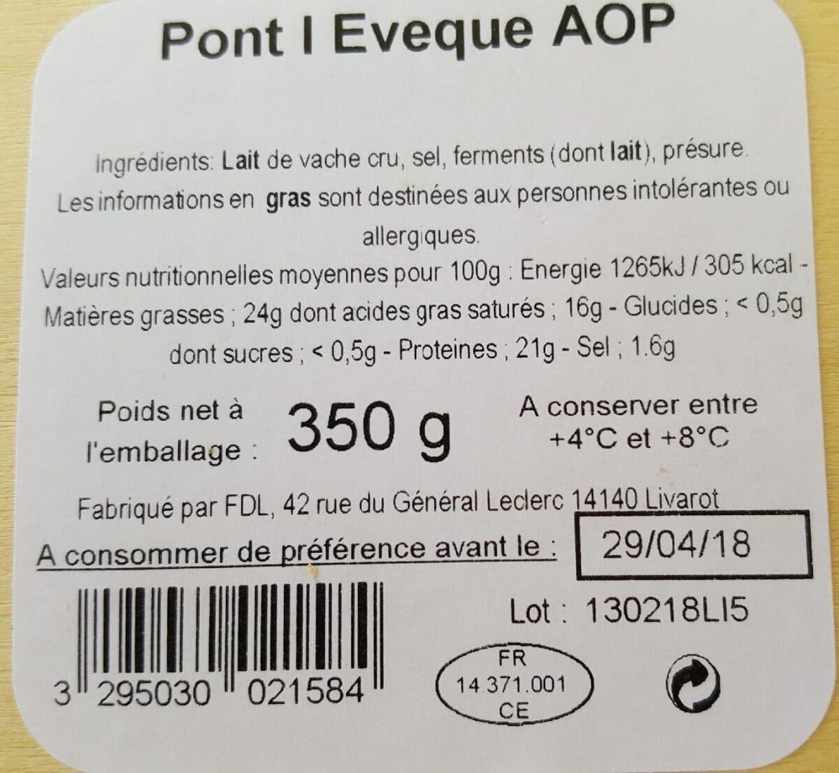 Campagne de France Pont l'évèque AOP packshot