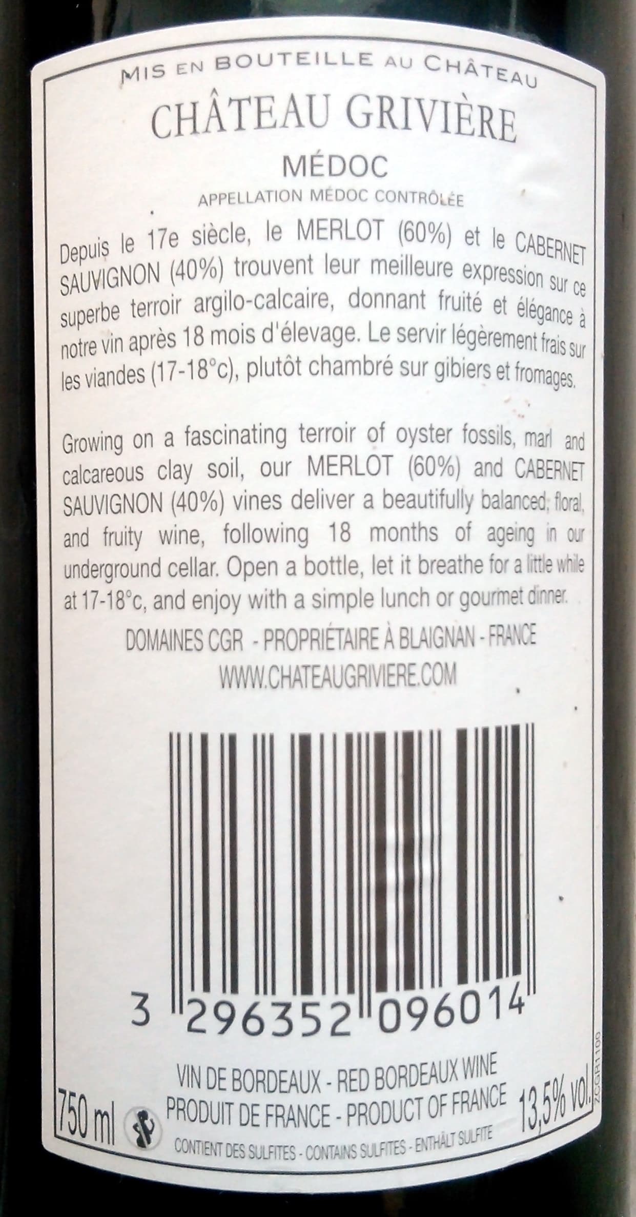 Chateau Grivière Chateau Grivière 2010 Médoc Cru Bourgeois packshot