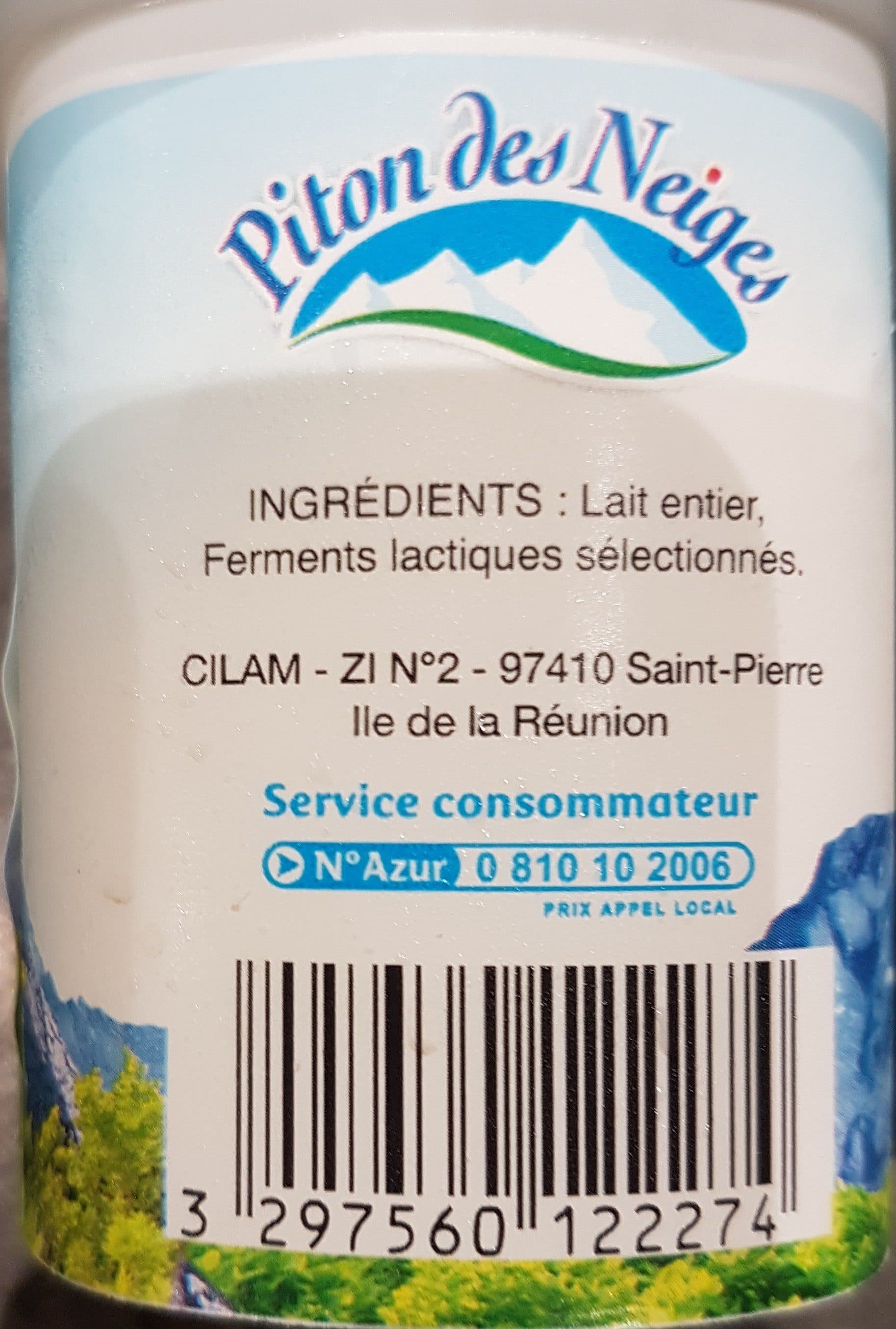 Piton des Neiges Nature au lait frais packshot