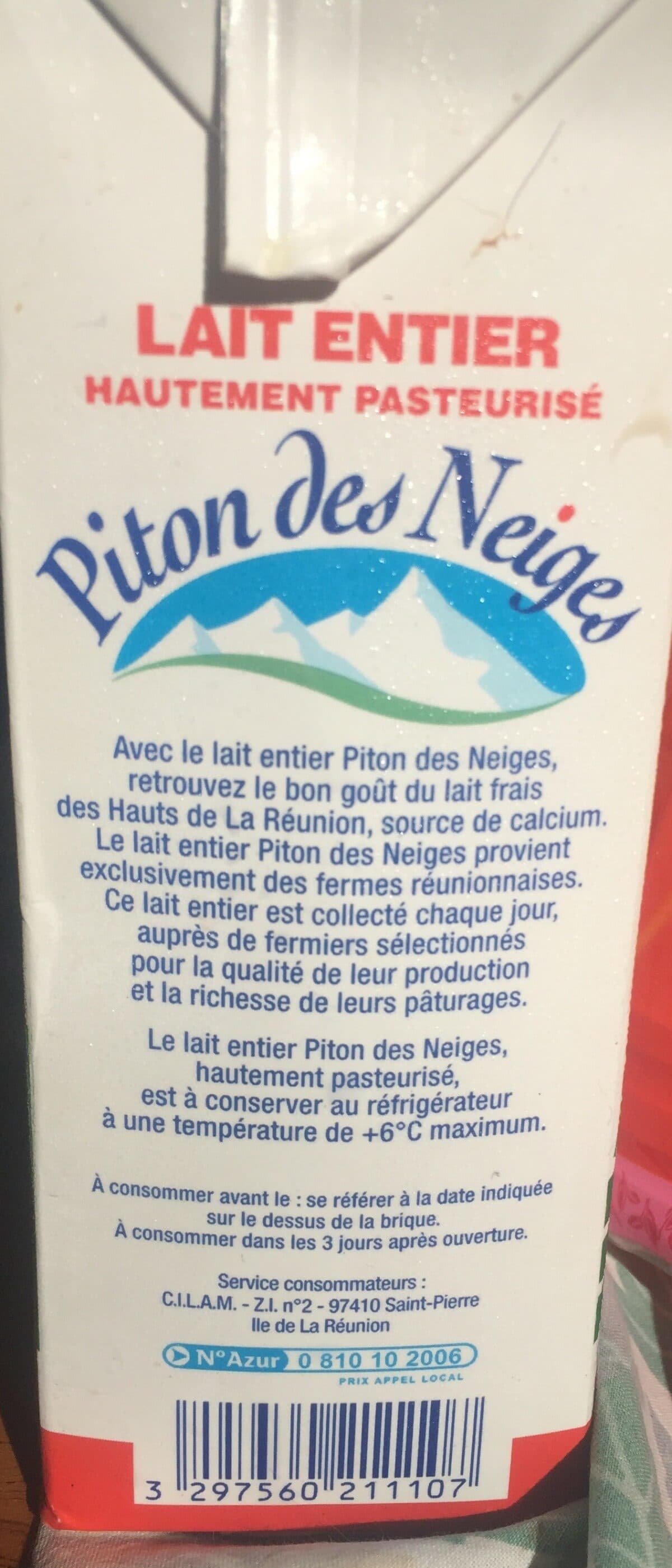 Piton des neiges Lait Entier Pasteurisé packshot