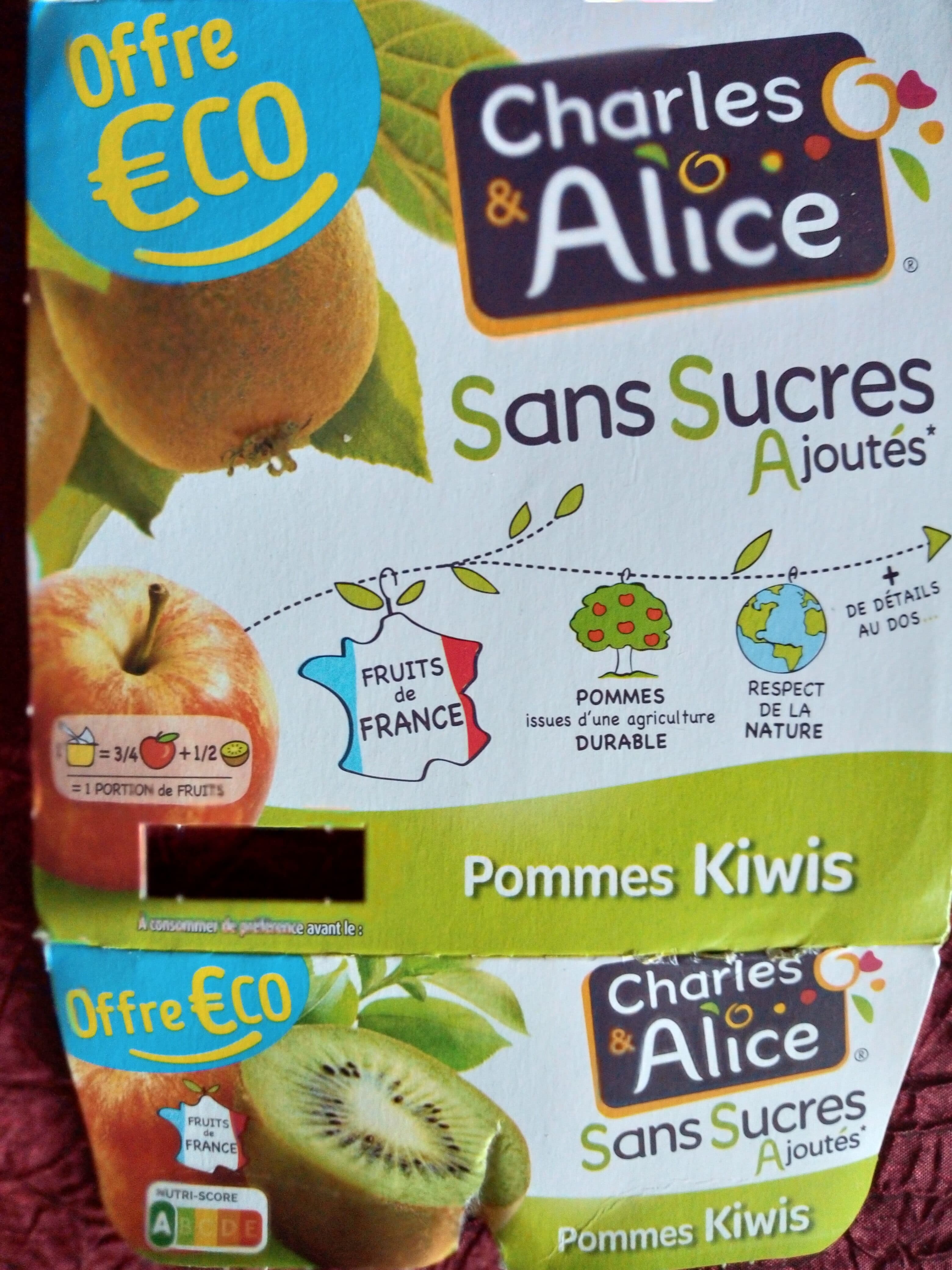 Charles & Alice Pommes Kiwis sans sucres ajoutés packshot
