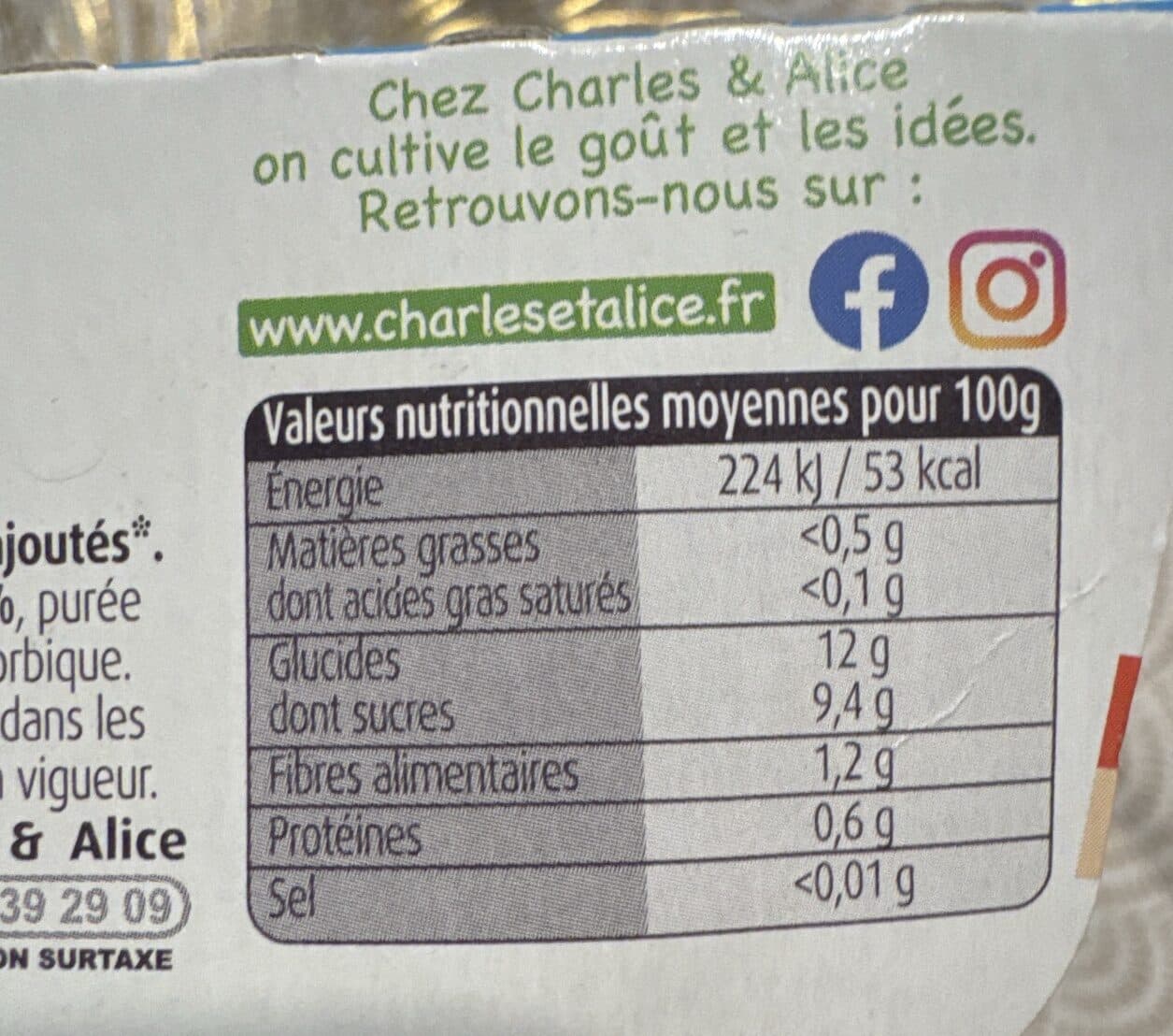 Charles & Alice Purée de pommes pêches sans sucres ajoutés packshot