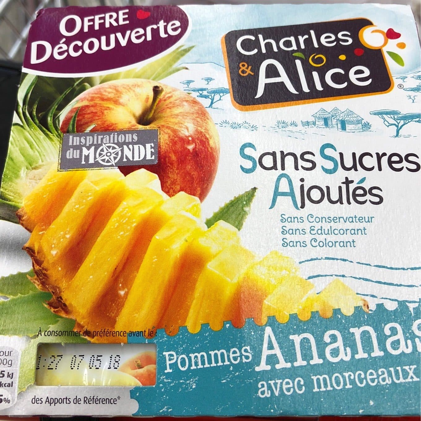 Charles & Alice Compote Pommes-Ananas avec morceaux sans sucres ajoutés packshot