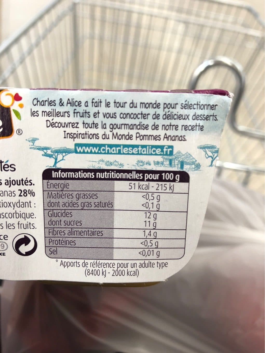 Charles & Alice Compote Pommes-Ananas avec morceaux sans sucres ajoutés packshot